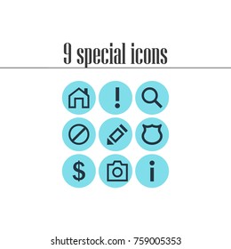 Vector Illustration Of 9 Interface Icons. Editable Set Of Money Making, Snapshot, Info And Other Elements.