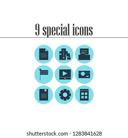 Vector illustration of 9 internet icons. Editable set of calendar, document, flag and other icon elements.