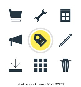 Vector Illustration Of 9 Internet Icons. Editable Pack Of Bullhorn, Coupon, Date Time And Other Elements.