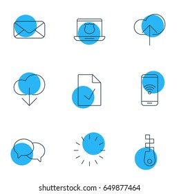 Vector Illustration Of 9 Internet Icons. Editable Pack Of Fastener, Secure Laptop, Checked Note And Other Elements.