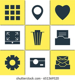 Vector Illustration Of 9 Internet Icons. Editable Pack Of Messages, Map Pointer, Capture And Other Elements.