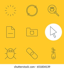 Vector Illustration Of 9 Internet Icons. Editable Pack Of Refresh, Waiting, Chain And Other Elements.