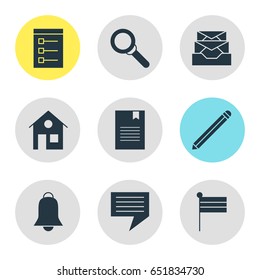 Vector Illustration Of 9 Internet Icons. Editable Pack Of Notification, Chat, Board And Other Elements.