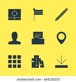 Vector Illustration Of 9 Internet Icons. Editable Pack Of Grid, Account, Bookshelf And Other Elements.
