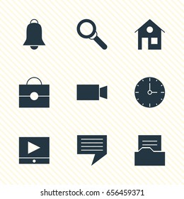 Vector Illustration Of 9 Internet Icons. Editable Pack Of Notification, Clock, Magnifier And Other Elements.