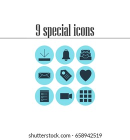Vector Illustration Of 9 Internet Icons. Editable Pack Of Grid, Notification, Coupon And Other Elements.