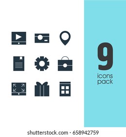 Vector Illustration Of 9 Internet Icons. Editable Pack Of Bookmark, Portfolio, Maximize And Other Elements.