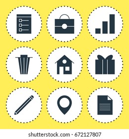 Vector Illustration Of 9 Internet Icons. Editable Pack Of Pen, Trash, Gift And Other Elements.