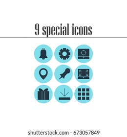Vector Illustration Of 9 Internet Icons. Editable Pack Of Gift, Gear, Grid And Other Elements.