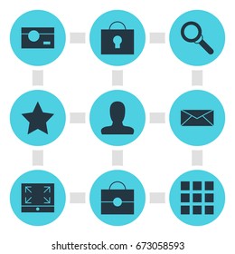 Vector Illustration Of 9 Internet Icons. Editable Pack Of Bookmark, Magnifier, Capture And Other Elements.