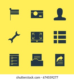 Vector Illustration Of 9 Internet Icons. Editable Pack Of Account, Document Directory, Capture And Other Elements.