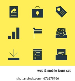 Vector Illustration Of 9 Internet Icons. Editable Pack Of Board, Upload, Keyhole And Other Elements.