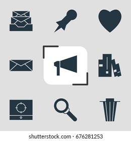 Vector Illustration Of 9 Internet Icons. Editable Pack Of Trash, Magnifier, Bookshelf And Other Elements.