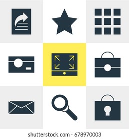 Vector Illustration Of 9 Internet Icons. Editable Pack Of Magnifier, Keyhole, Capture And Other Elements.