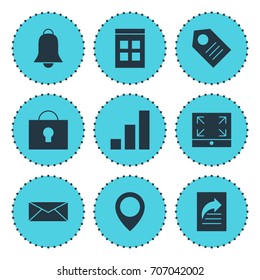 Vector Illustration Of 9 Internet Icons. Editable Pack Of Letter, Maximize, Notification And Other Elements.