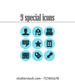 Vector Illustration Of 9 Internet Icons. Editable Pack Of Account, Document Directory, House And Other Elements.