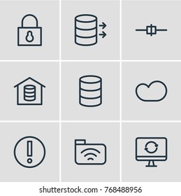 Vector Illustration Of 9 Internet Outline Icons. Editable Set Of Update, Cable, Padlock And Other Elements.