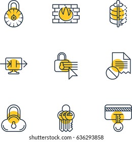 Vector Illustration Of 9 Internet Security Icons. Editable Pack Of Safe Lock, Network Protection, Data Error And Other Elements.