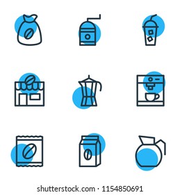 Vector illustration of 9 java icons line style. Editable set of percolator, instant, cold drink and other icon elements.