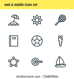 Vector Illustration Of 9 Joy Icons. Editable Pack Of Soccer, Petal, Veggie And Other Elements.