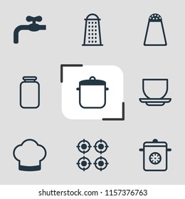 Vector illustration of 9 kitchenware icons. Editable set of grater, mug, waterworks and other icon elements.