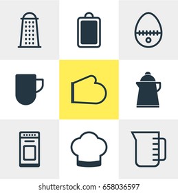 Vector Illustration Of 9 Kitchenware Icons. Editable Pack Of Carafe, Oven, Tea And Other Elements.