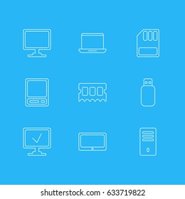 Vector Illustration Of 9 Laptop Icons. Editable Pack Of Storage, Pda, Tablet And Other Elements.