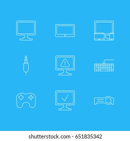Vector Illustration Of 9 Laptop Icons. Editable Pack Of Warning, Gamepad, Gadgets And Other Elements.