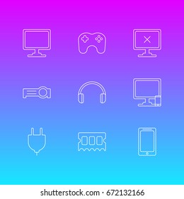 Vector Illustration Of 9 Laptop Icons. Editable Pack Of Phone Near Computer, Smartphone, Socket And Other Elements.