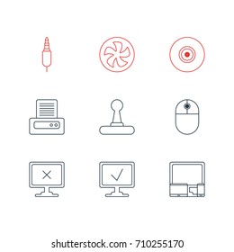 Vector Illustration Of 9 Laptop Icons. Editable Pack Of Objective, Access Denied, Input Jack And Other Elements.