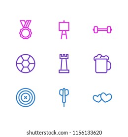 Vector illustration of 9 lifestyle icons line style. Editable set of chess, easel, heart and other icon elements.