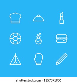 Vector illustration of 9 lifestyle icons line style. Editable set of flask, catering, box glove and other icon elements.