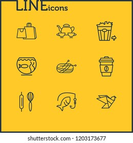 Vector illustration of 9 lifestyle icons line style. Editable set of origami, coffee, tea set and other icon elements.