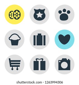 Vector illustration of 9 location icons. Editable set of zoo, portfolio, police and other icon elements.