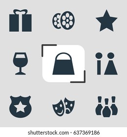 Vector Illustration Of 9 Location Icons. Editable Pack Of Handbag, Masks, Bookmark Elements.