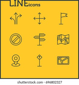 Vector Illustration Of 9 Location Icons. Editable Pack Of Navigation, Map, Block And Other Elements.