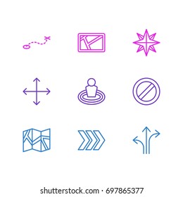 Vector Illustration Of 9 Location Icons. Editable Pack Of Block, Navigation, Path And Other Elements.