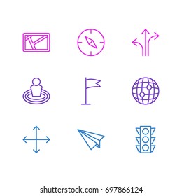 Vector Illustration Of 9 Location Icons. Editable Pack Of Place, Stoplight, Map And Other Elements.