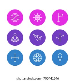 Vector Illustration Of 9 Location Icons. Editable Pack Of Block, Marker, Orientation And Other Elements.