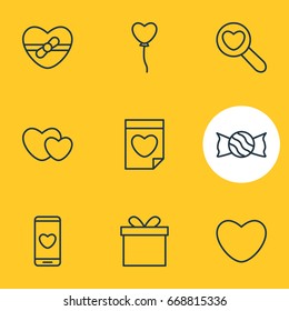 Vector Illustration Of 9 Love Icons. Editable Pack Of Magnifier, Soul, Gift And Other Elements.