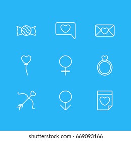 Vector Illustration Of 9 Love Icons. Editable Pack Of Messenger, Invitation, Valentine And Other Elements.