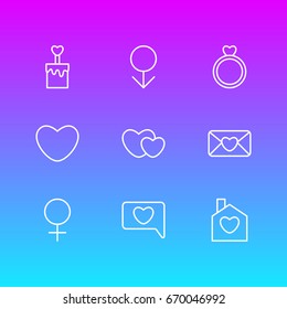 Vector Illustration Of 9 Love Icons. Editable Pack Of Invitation, Messenger, Home And Other Elements.