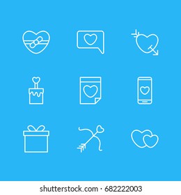 Vector Illustration Of 9 Love Icons. Editable Pack Of Arrow , Smartphone , Candle Elements.