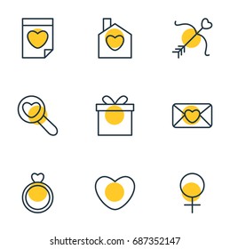 Vector Illustration Of 9 Love Icons. Editable Pack Of Home, Engagement, Magnifier And Other Elements.