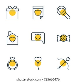 Vector Illustration Of 9 Love Icons. Editable Pack Of Home, Messenger, Decoration And Other Elements.