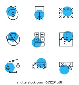 Vector Illustration Of 9 Management Icons. Editable Pack Of Bag, Calculate, Recision And Other Elements.