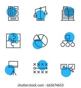 Vector Illustration Of 9 Management Icons. Editable Pack Of Calculate , Recision , Board Stand Elements.