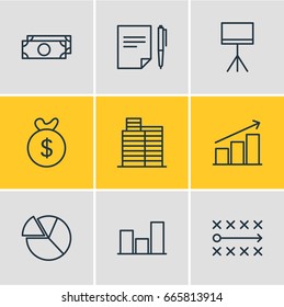 Vector Illustration Of 9 Management Icons. Editable Pack Of Agreement , Board Stand, Tactics Elements.