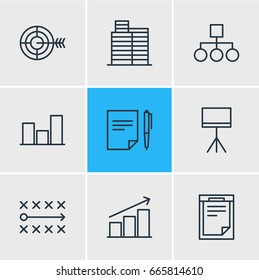 Vector Illustration Of 9 Management Icons. Editable Pack Of Columns, Tactics, Scheme And Other Elements.