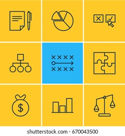 Vector Illustration Of 9 Management Icons. Editable Pack Of Balance, Graph, Recision And Other Elements.